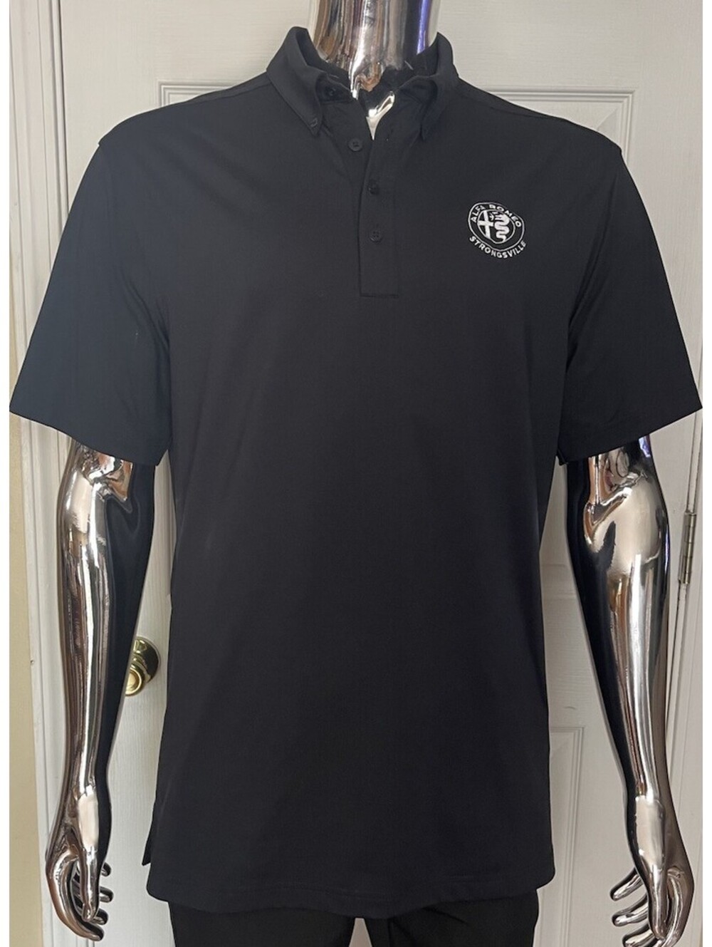 Ogio Short Sleeve Polo Shirt Button Down Collar Alfa Romeo Logo Black Men's L